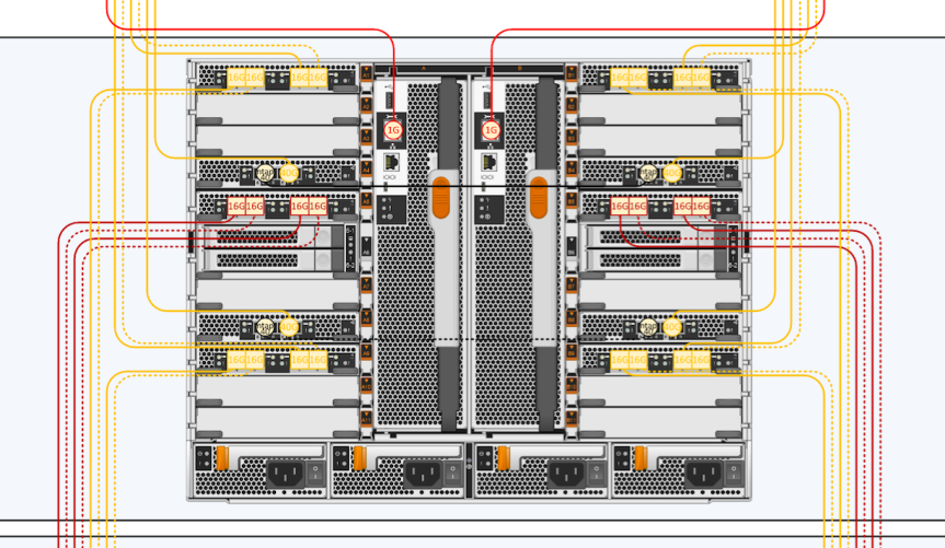 Visio by DPTPB: 4-Node NetApp AFF A700 Fabric MetroCluster sample drawing